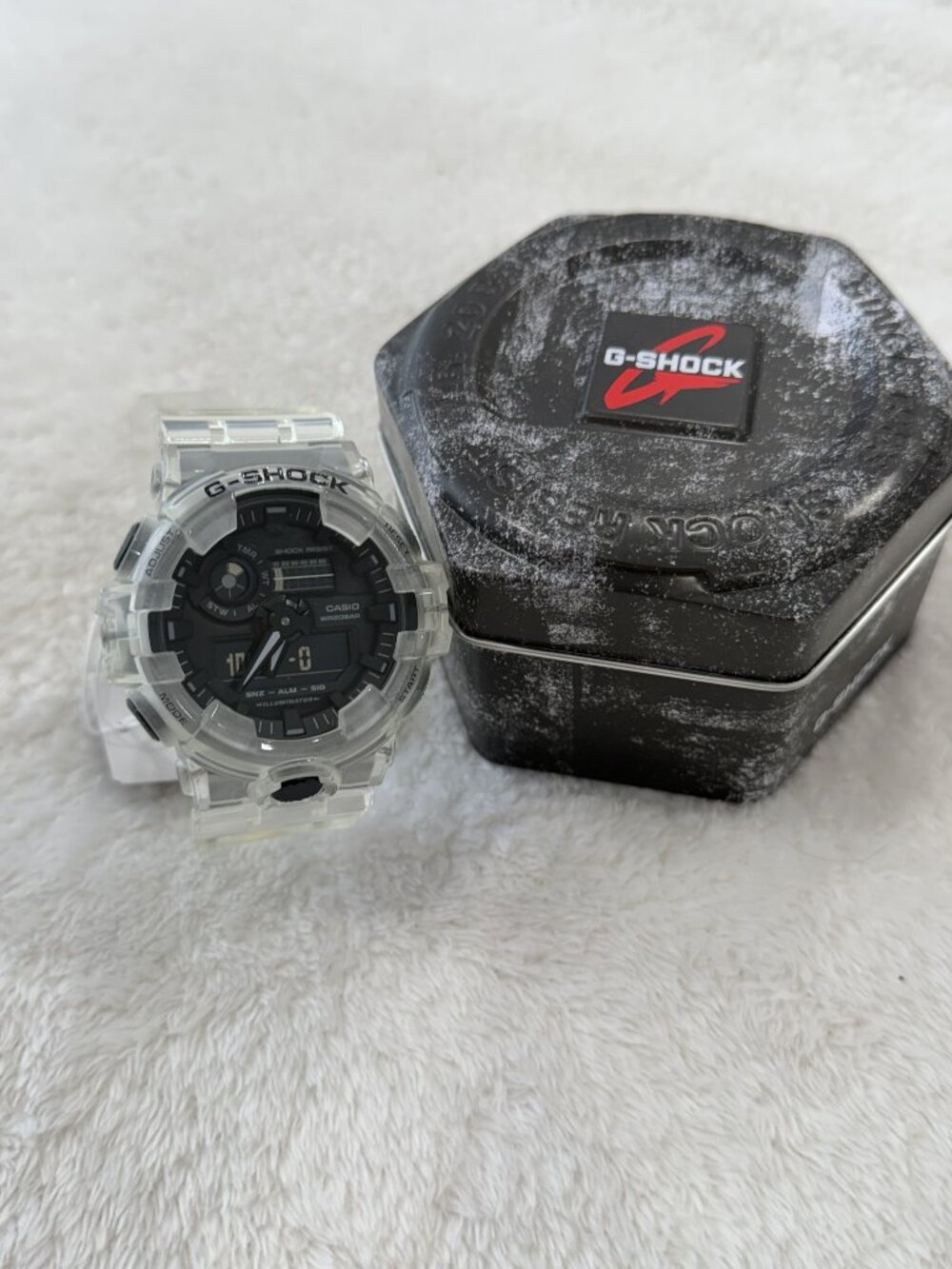 Casio G-SHOCK GA-700SKE-7A Clear Skeleton Analog Digital Watch NWT With Tin